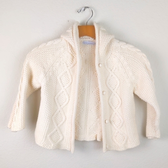 Ireland's Eye Chunky Cable Knit Cardigan Pom Hoodie Fisherman Sweater 4-5 - Picture 3 of 10